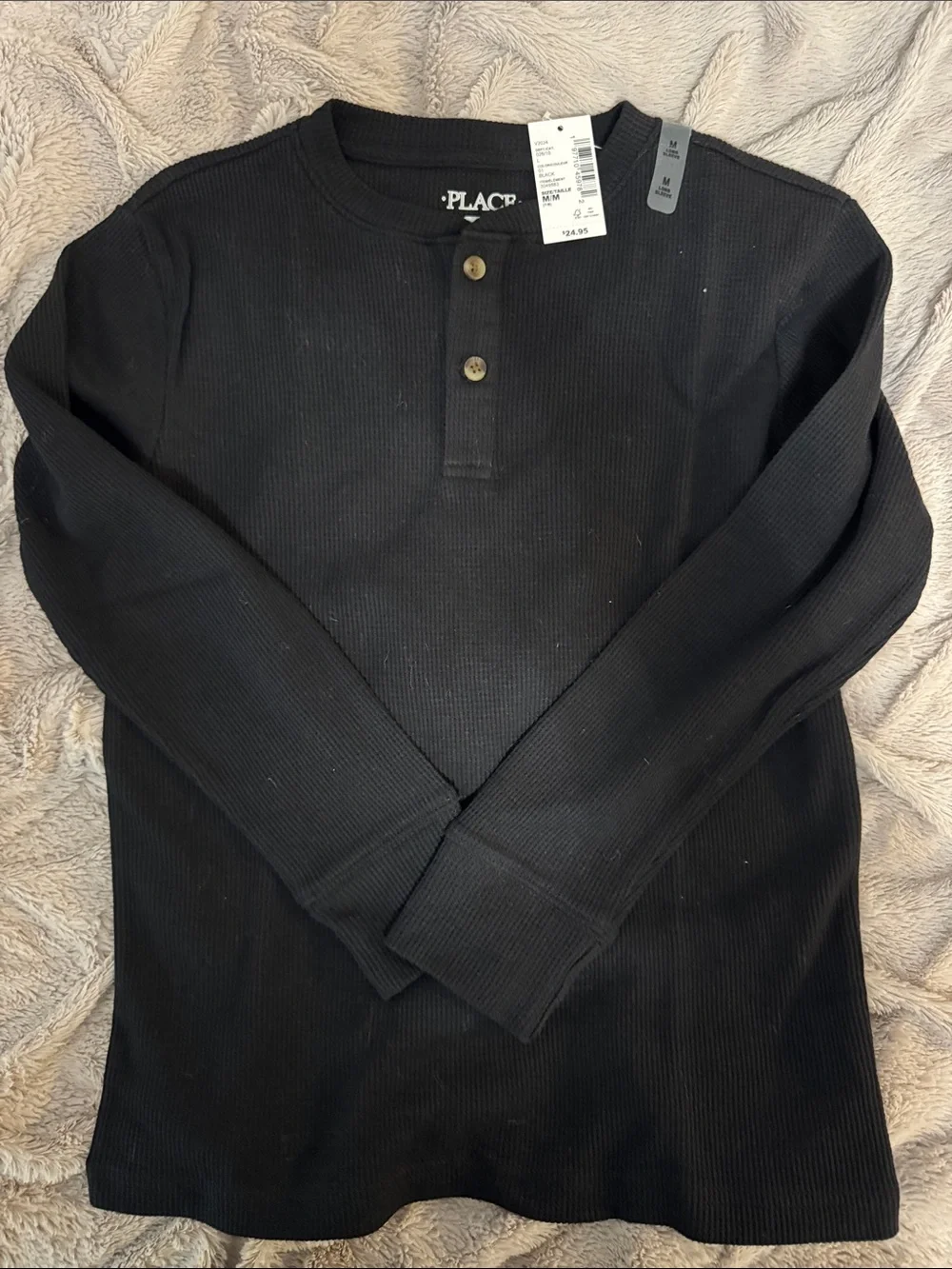 The Children's Place Black Waffle-Knit Henley Pullover